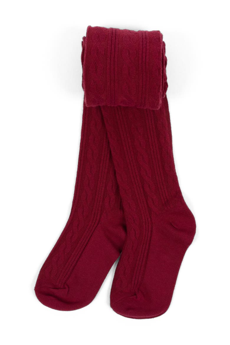 Girls Cable Knit Tights, Cotton Blend, Main, color, Maroon