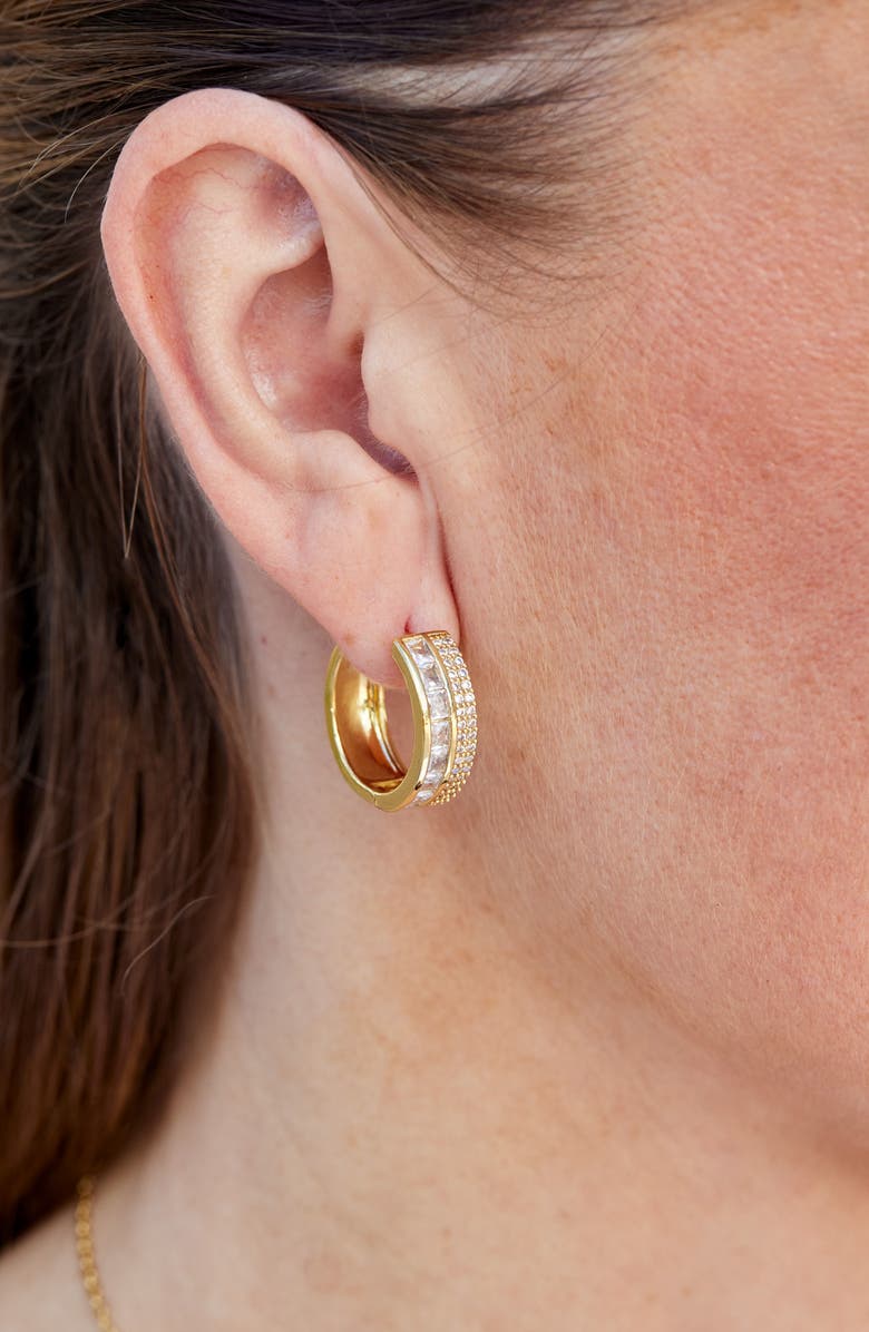 SAVVY CIE JEWELS Cubic Zirconia Hoop Earrings, Alternate, color, Yellow