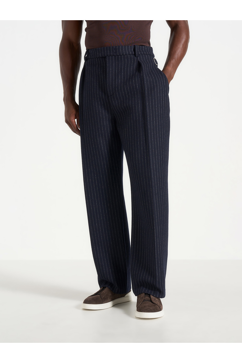 Dorian Wool Pinstripe Pleated Trousers, Main, color, Navy
