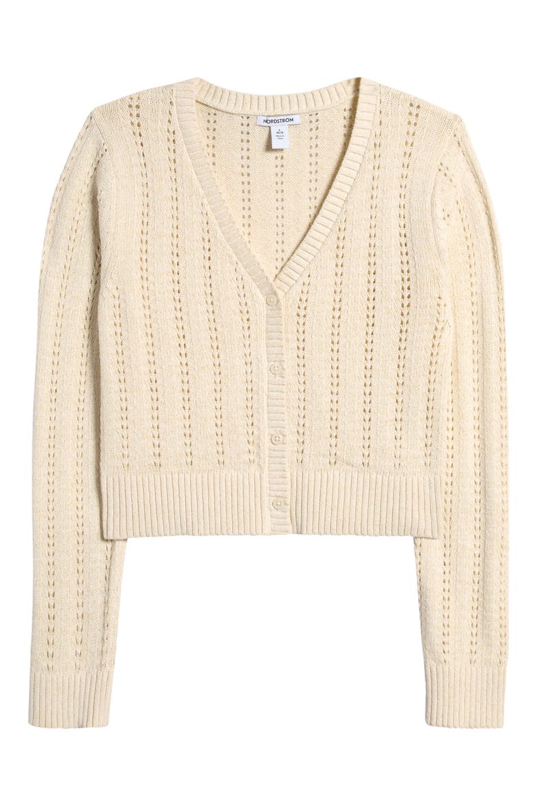 Kids' Pointelle Metallic Cardigan, Main, color, IVORY EGRET