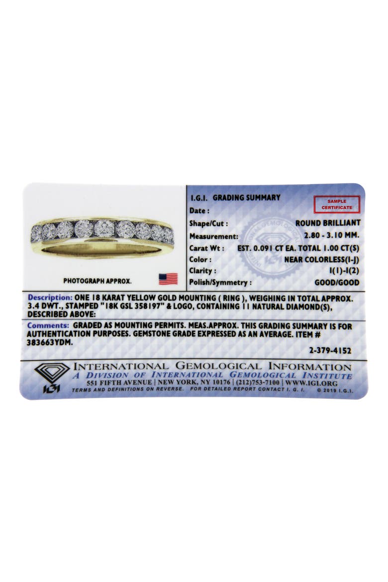 IGI Certified 18K Yellow Gold 1.0 ctw Channel Set Round-Cut Diamond 11 Stone Anniversary/Wedding Band Ring, Alternate, color, Yellow Gold