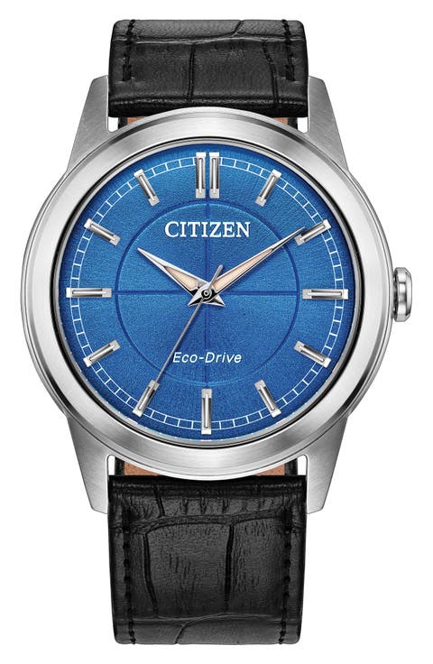Rolan Leather Strap Eco-Drive Watch, 37mm