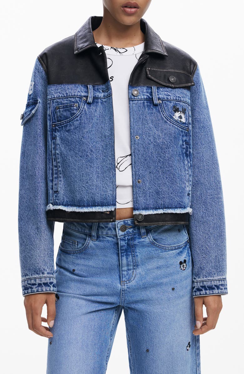 Desigual Mickey Mouse<sup>™</sup> Denim Trucker Jacket, Main, color, Medium Blue