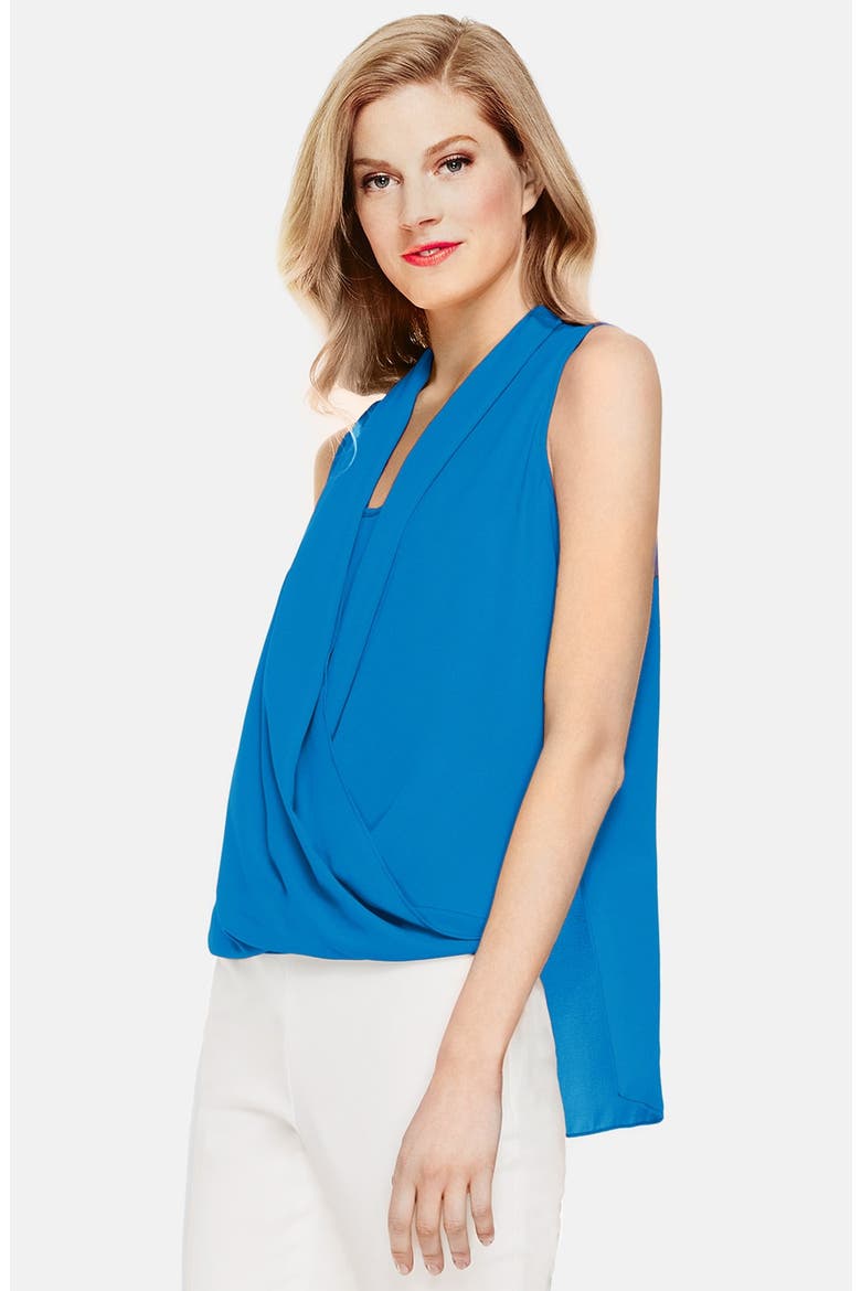 Faux Wrap High/Low Sleeveless Blouse, Main, color, ELECTRIC SKY