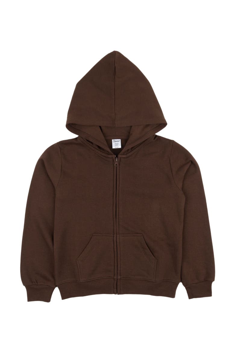 Kids Zip-Up Sweatshirt Hoodie, Cotton Blend, Solid Colors, Main, color, BROWN
