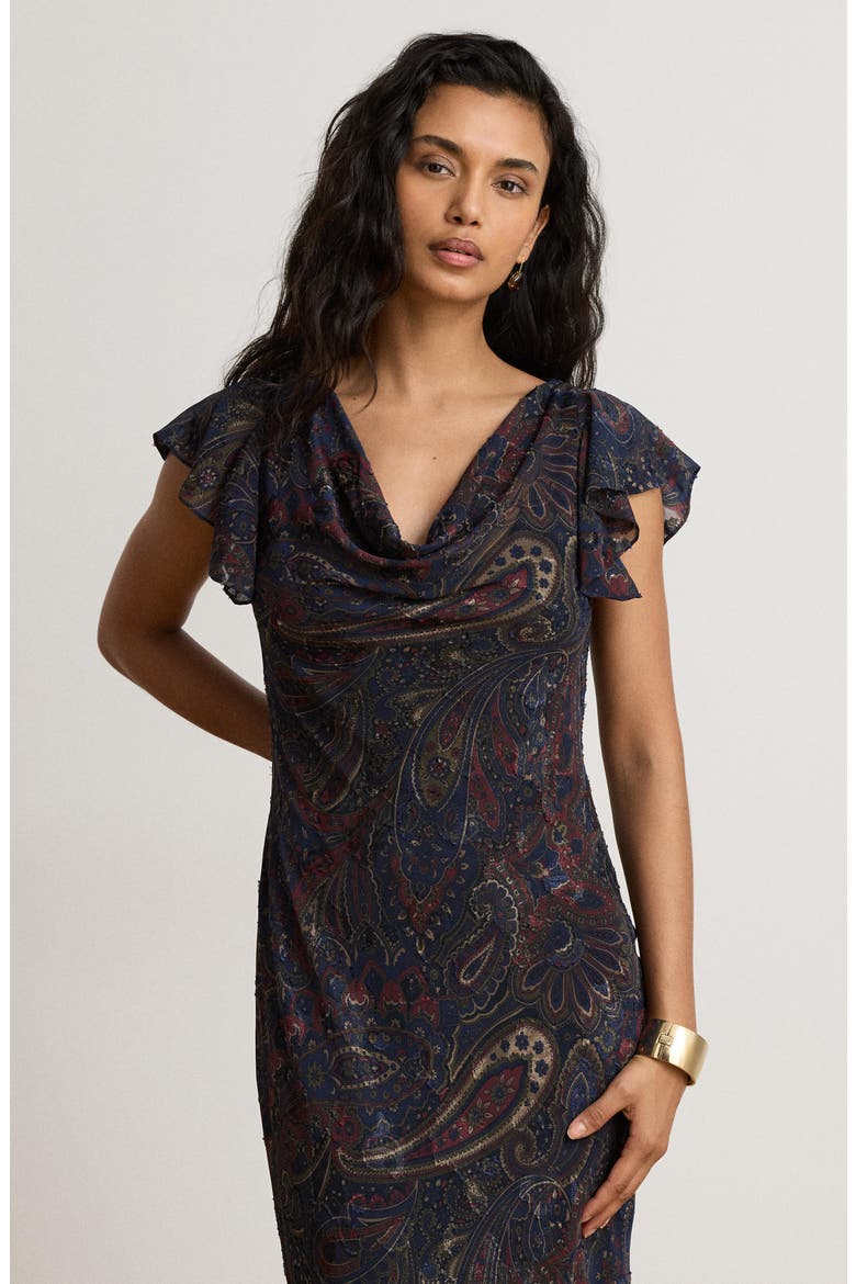 Clipped Jacquard Maxi Dress, Alternate, color, NAVY BLUE/ MULTI