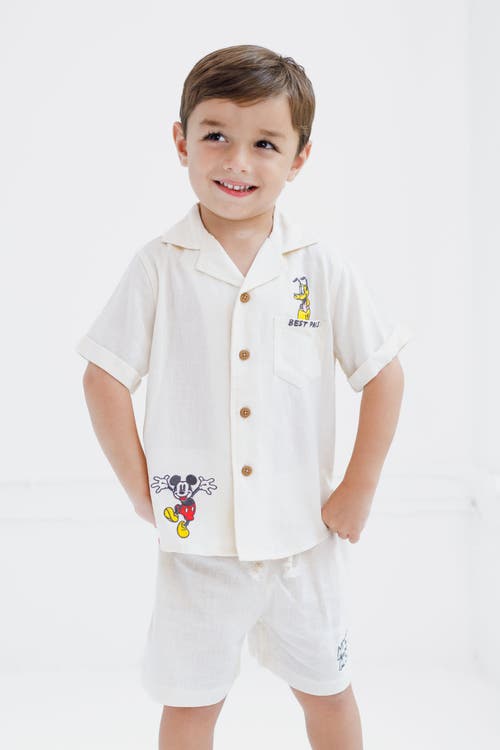 Disney Mickey Mouse & Friends Button-down T-shirt & Shorts Set In Neutral