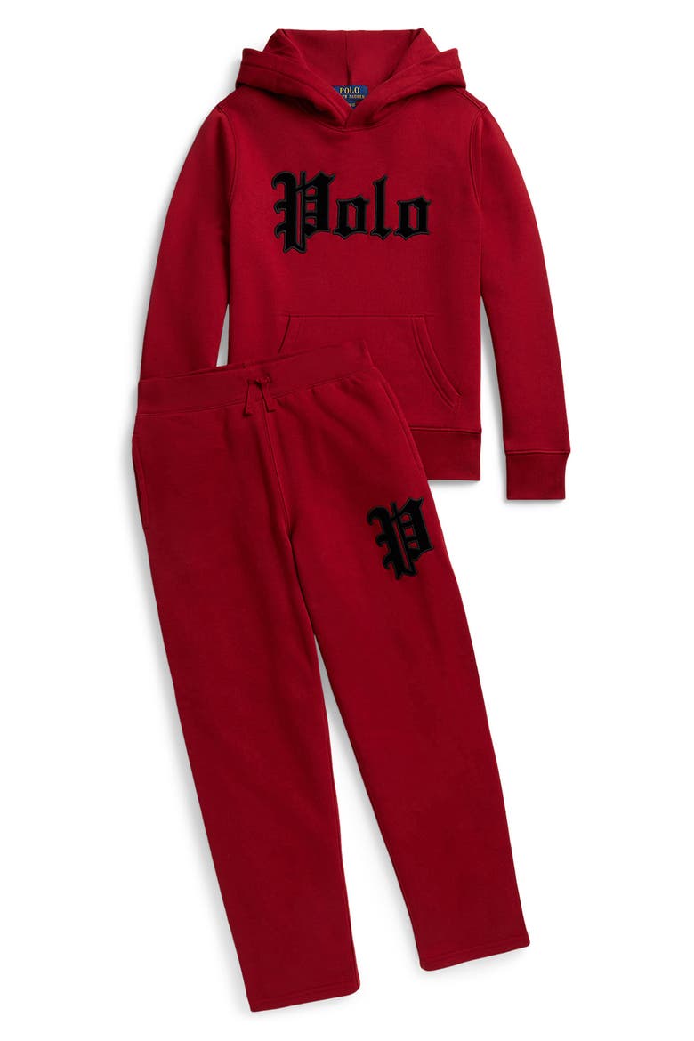 Kids' Velvet Logo Hoodie, Alternate, color, EATON RED