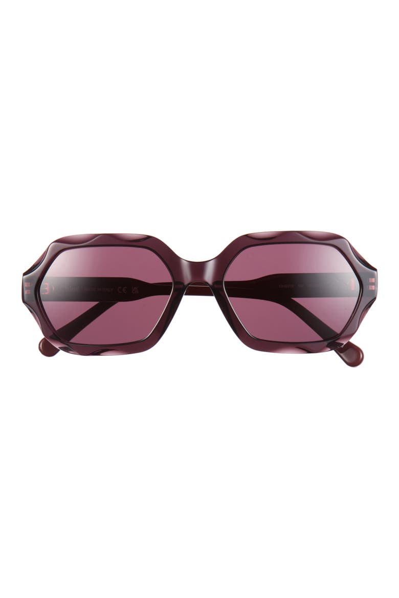56mm Scalloped Geometric Sunglasses, Main, color, VIOLET BURGUNDY VIOLET