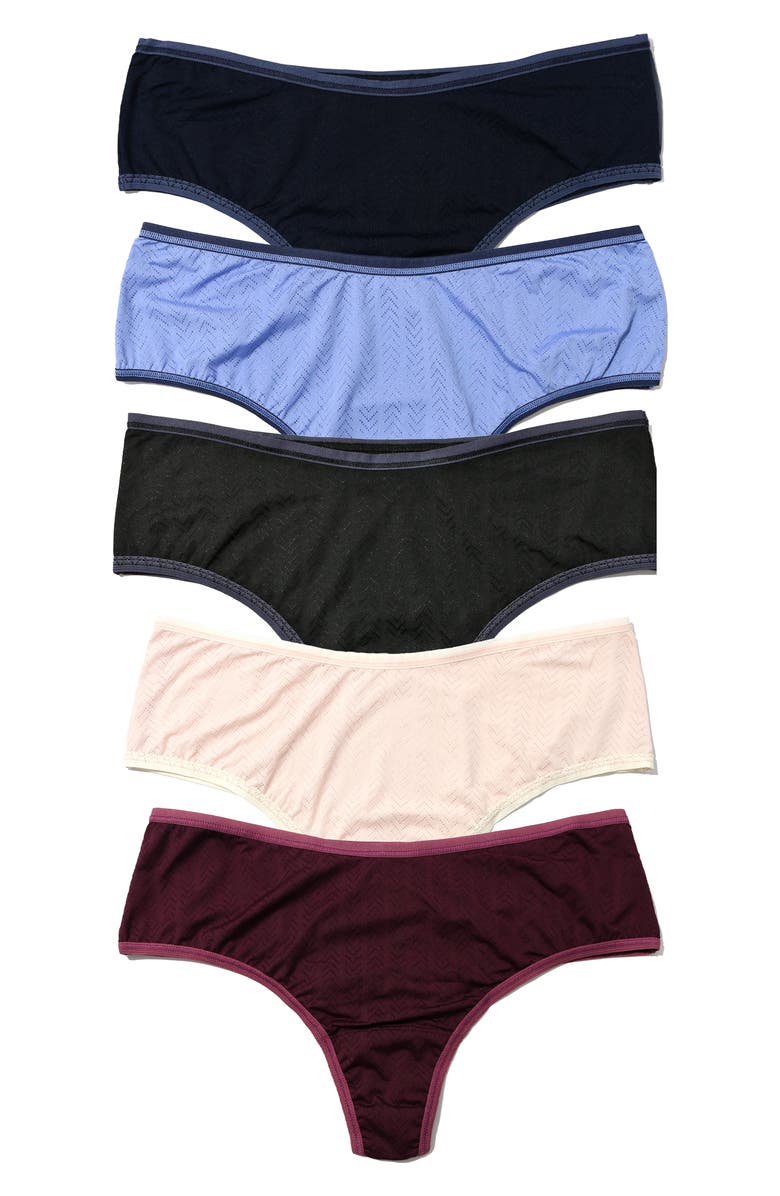 Hanky Panky MoveCalm<sup>™</sup> Assorted 5-Pack High Rise Thongs, Main, color, Blck/Clwt/Pearl/Brry/Plum