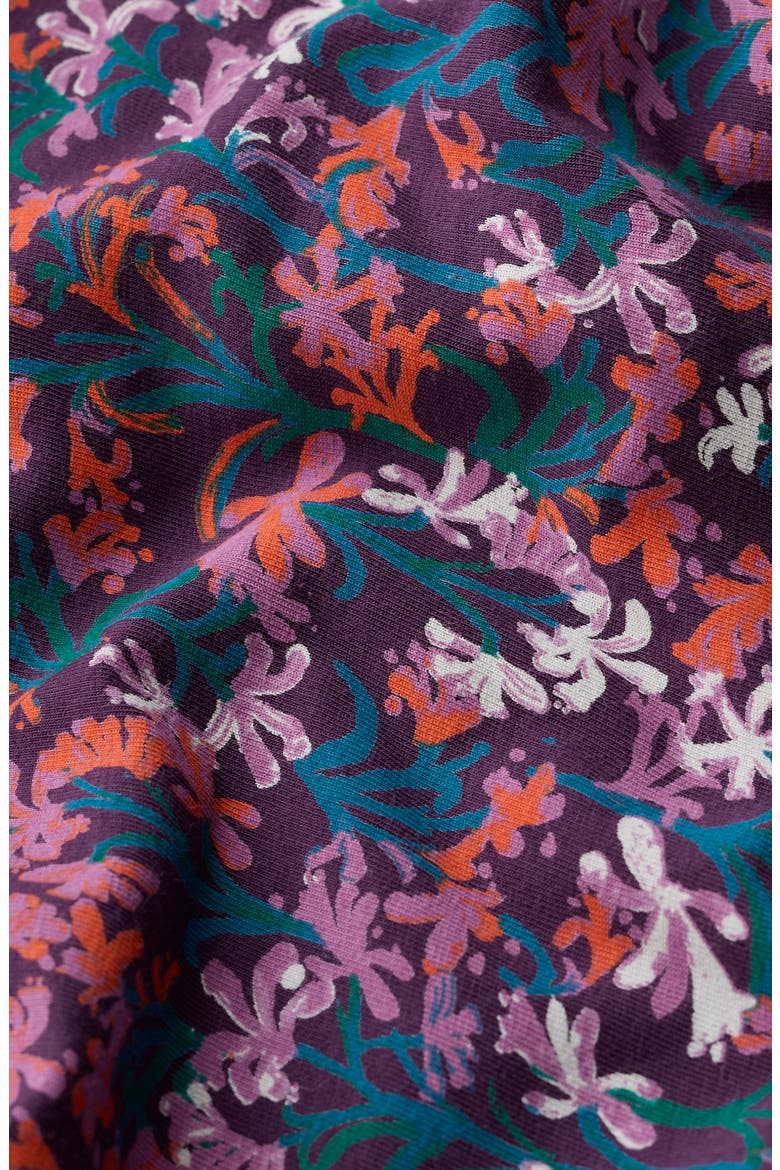 Fettling Floral Tie Waist Jersey Midi Dress, Alternate, color, SUMMER FRONDS PURPLE KALE