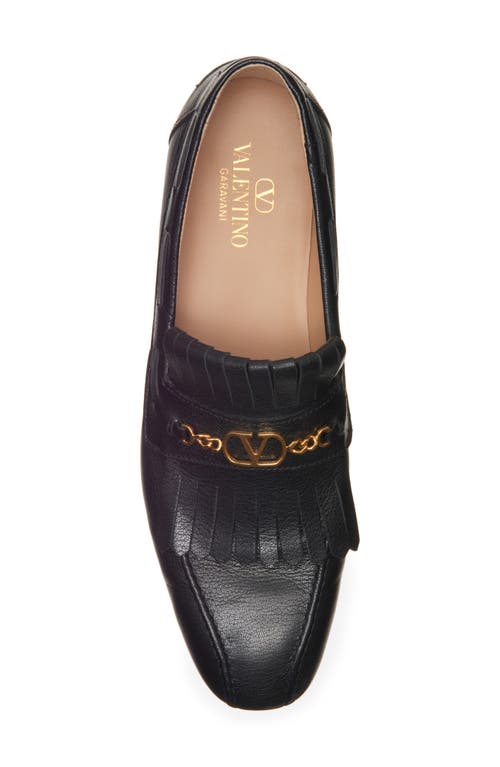 Valentino Vlogo Signature Kidskin Loafer With Fringes In Nero