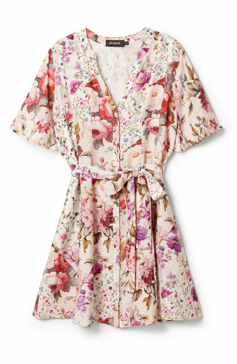 Desigual Camisero Cintu Floral Print Minidress, Alternate, color, Mix Floral/ Ivory