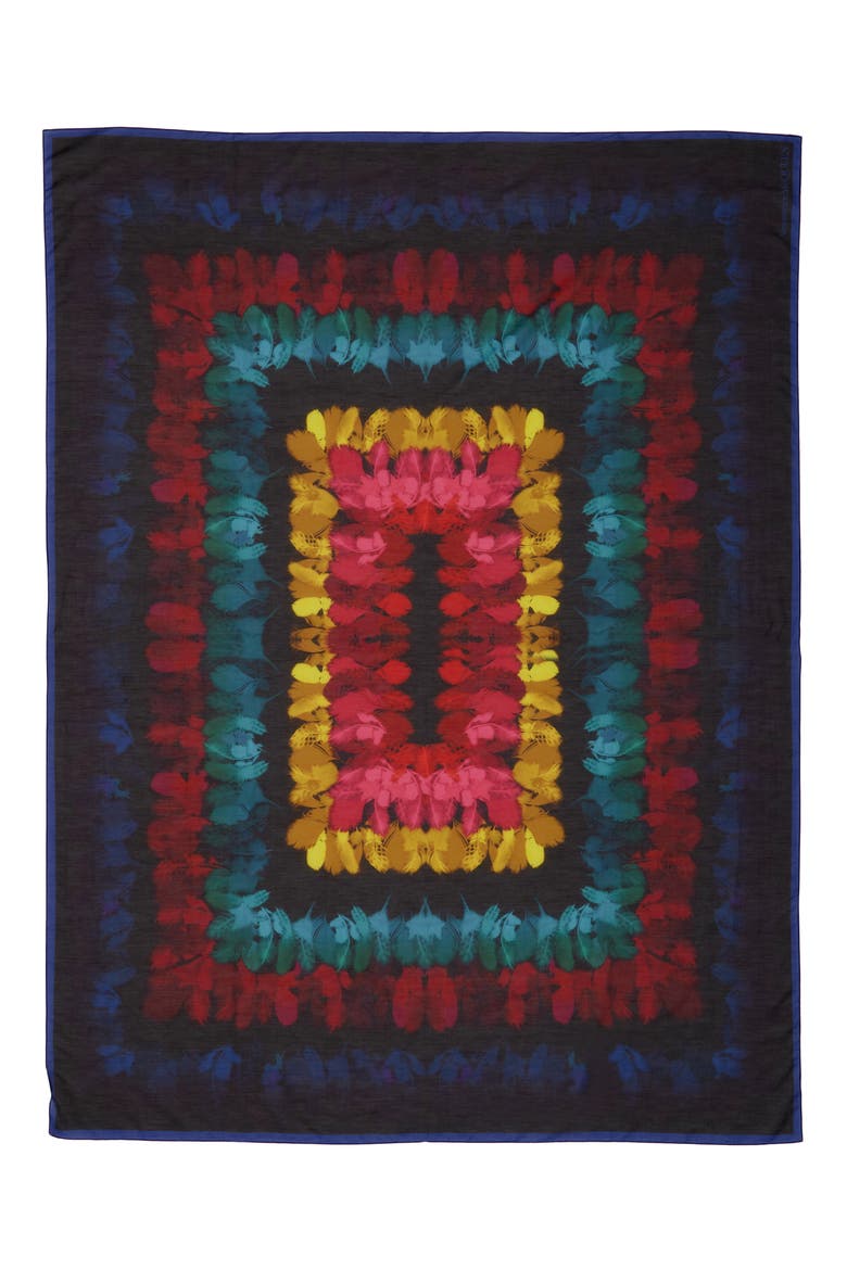 Alexander McQueen Feather Border Pareo, Main, color, BLACK/ BLUE