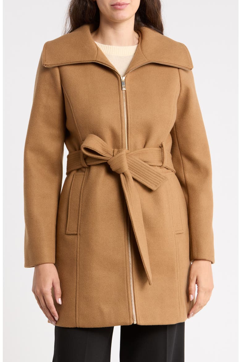 Belted Faux Wool Coat, Main, color, DK CAMEL