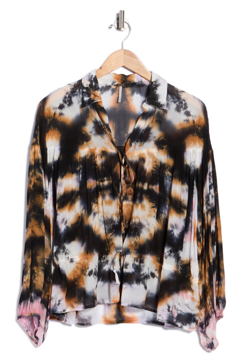 Gweneth Tie Front Tie Dye Top, Main, color, LAVENDER KALEIDOSCOPE WASH