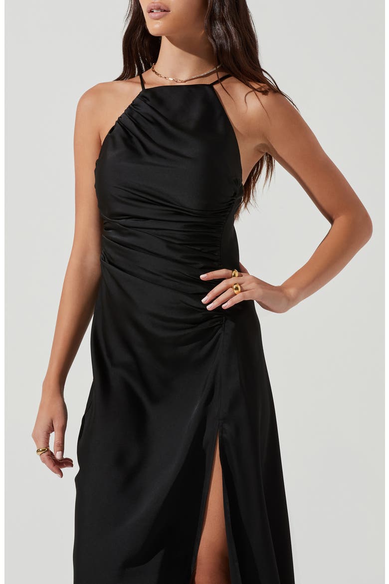 Halter Neck Satin Maxi Dress, Alternate, color, BLACK