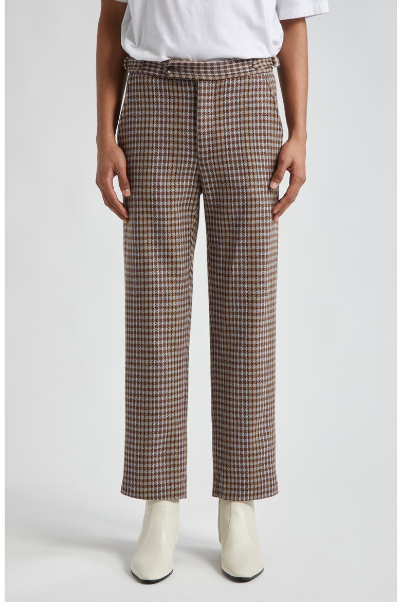 Marston Check Merino Wool Straight Leg Trousers, Main, color, BROWN MULTI