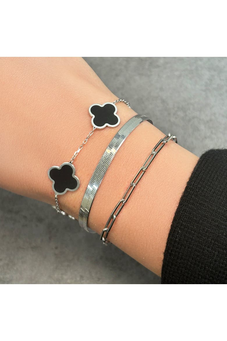 Large Onyx Clover Bracelet, Alternate, color, White Gold