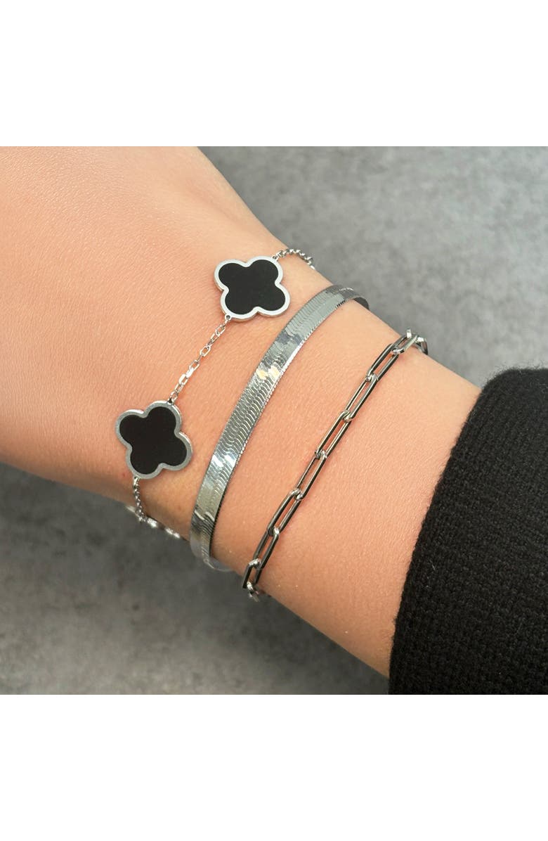 The Lovery Fine Jewelry Large Onyx Clover Bracelet, Alternate, color, White Gold