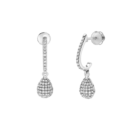 Clayra Pear Shape Dome Diamond Drop Huggie Hoop Earrings in 14K Gold