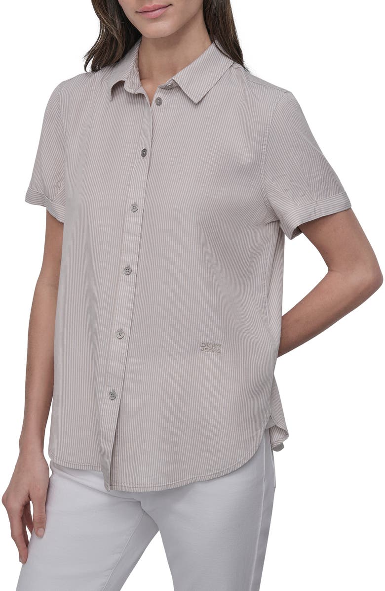 DKNY Jeans Cuff Sleeve Chambray Shirt, Main, color, Bay Print Stripe