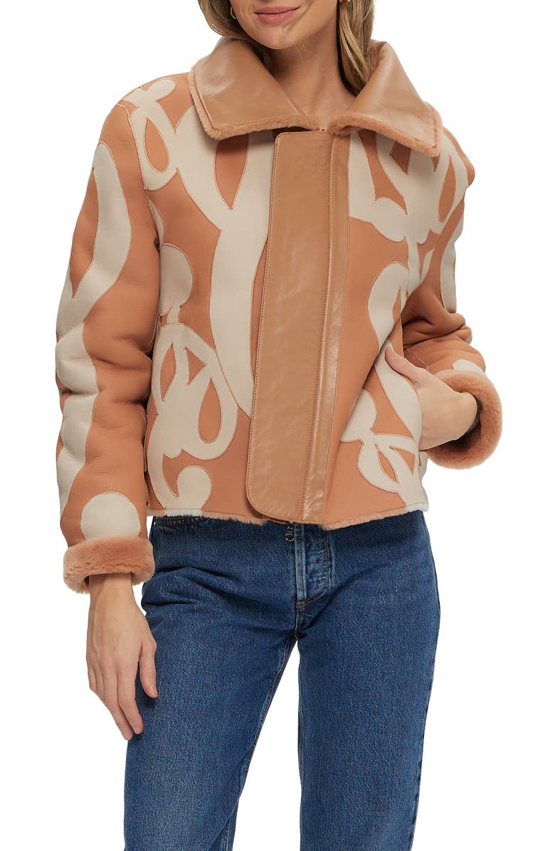 GORSKI Reversible Genuine Shearling Intarsia Jacket, Alternate, color, White/Salmon