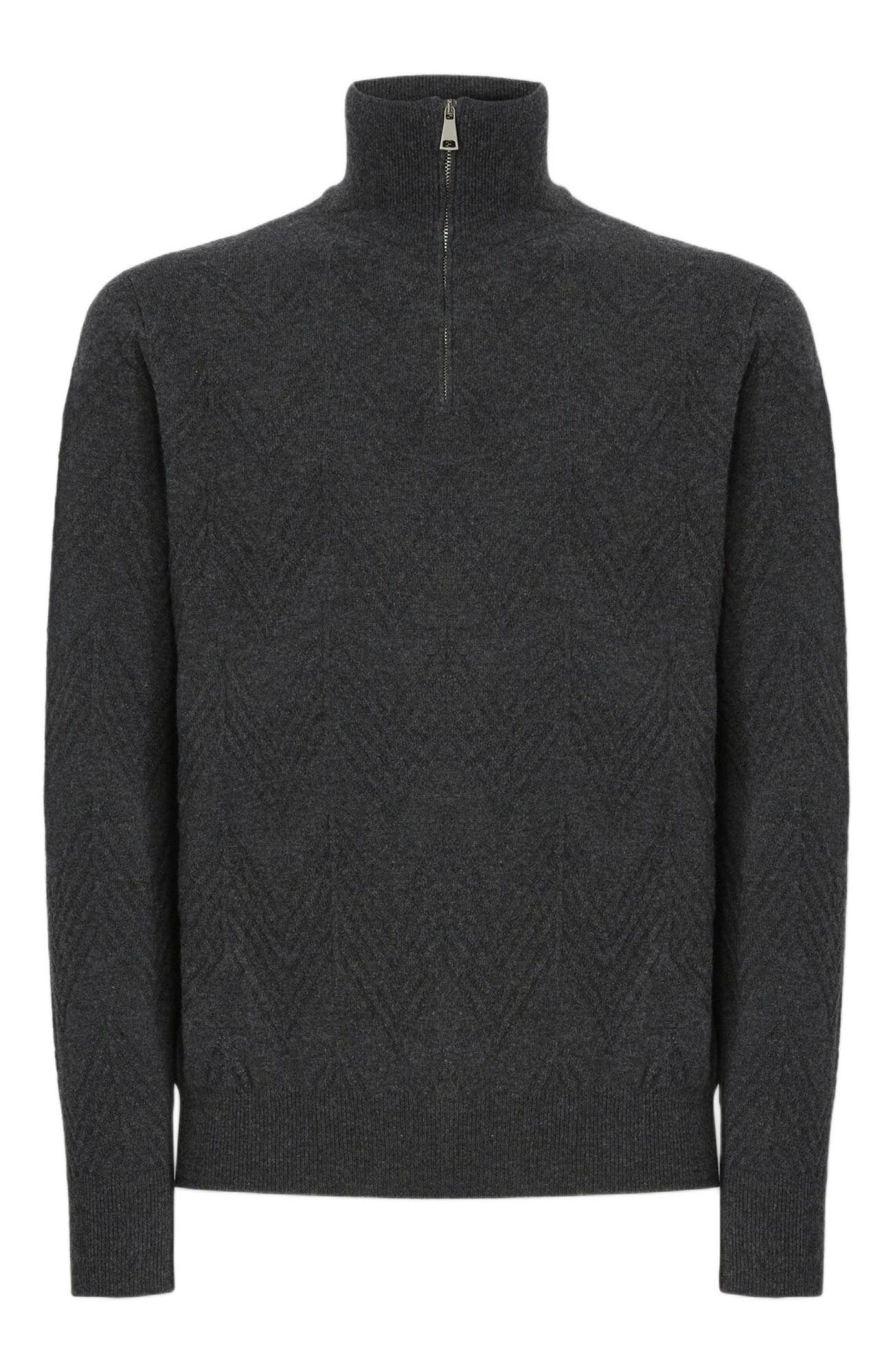 Half-zip Sweater With Tone-on-tone Zigzag Pattern - image 2