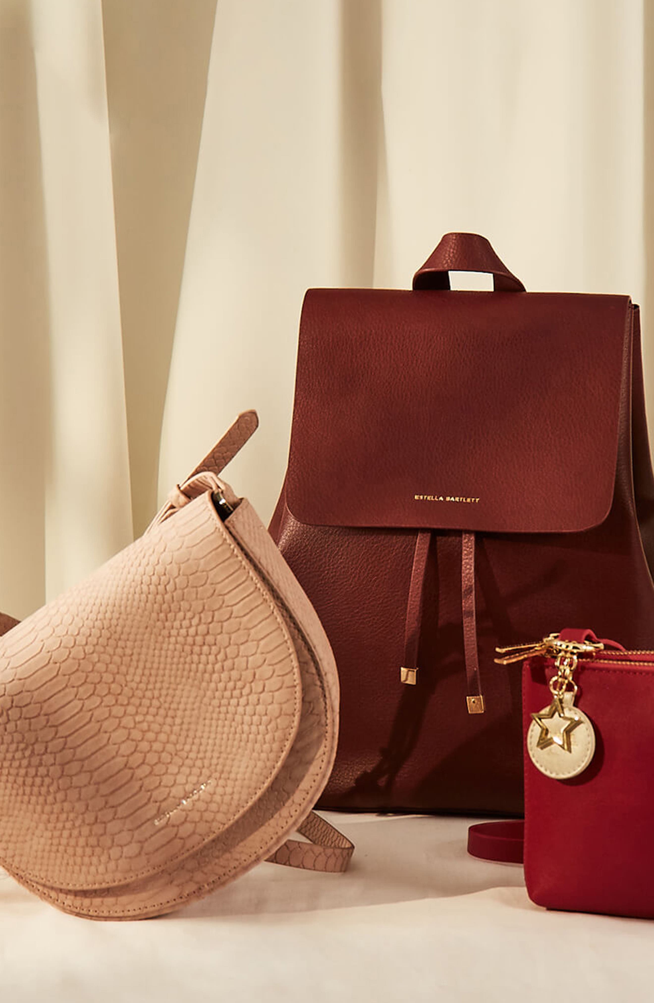 Copperfield Drawstring Faux Leather Backpack, Alternate, color, BURGUNDY