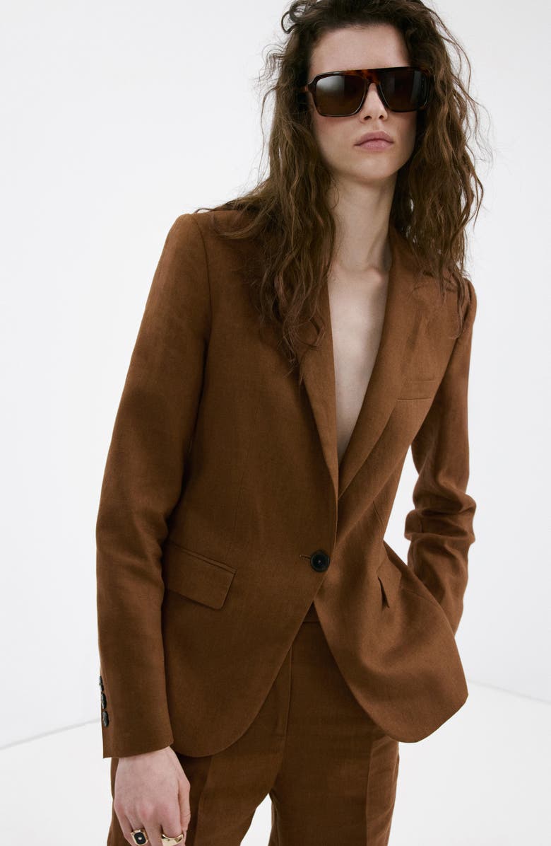 MANGO Linen Suit Blazer, Alternate, color, Brown