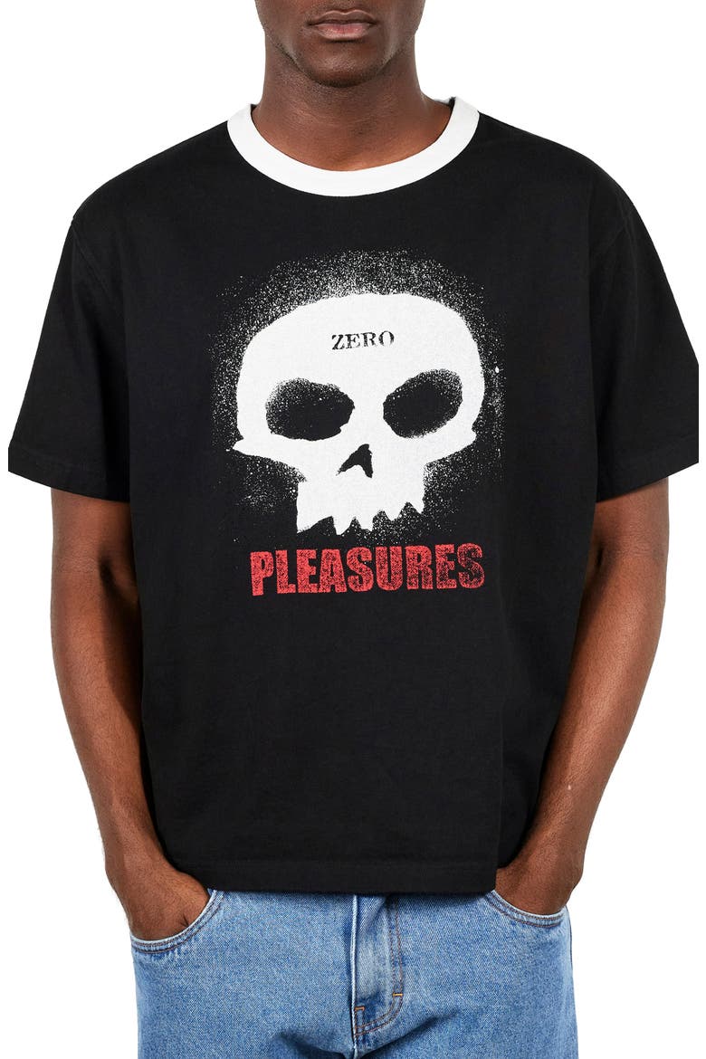 X Zero Skateboards Single Skull Heavyweight Cotton Jersey Ringer Graphic T-Shirt, Main, color, BLACK