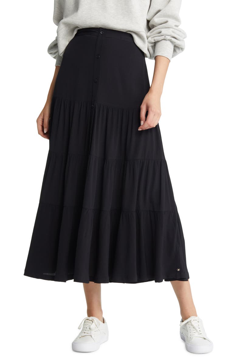 Scotch & Soda Tiered Button Front Midi Skirt, Main, color, 
