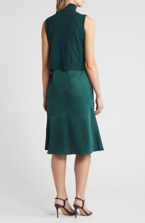 Sam Edelman Two-piece Sleeveless Turtleneck Sweater & Satin Slipdress In Hunter