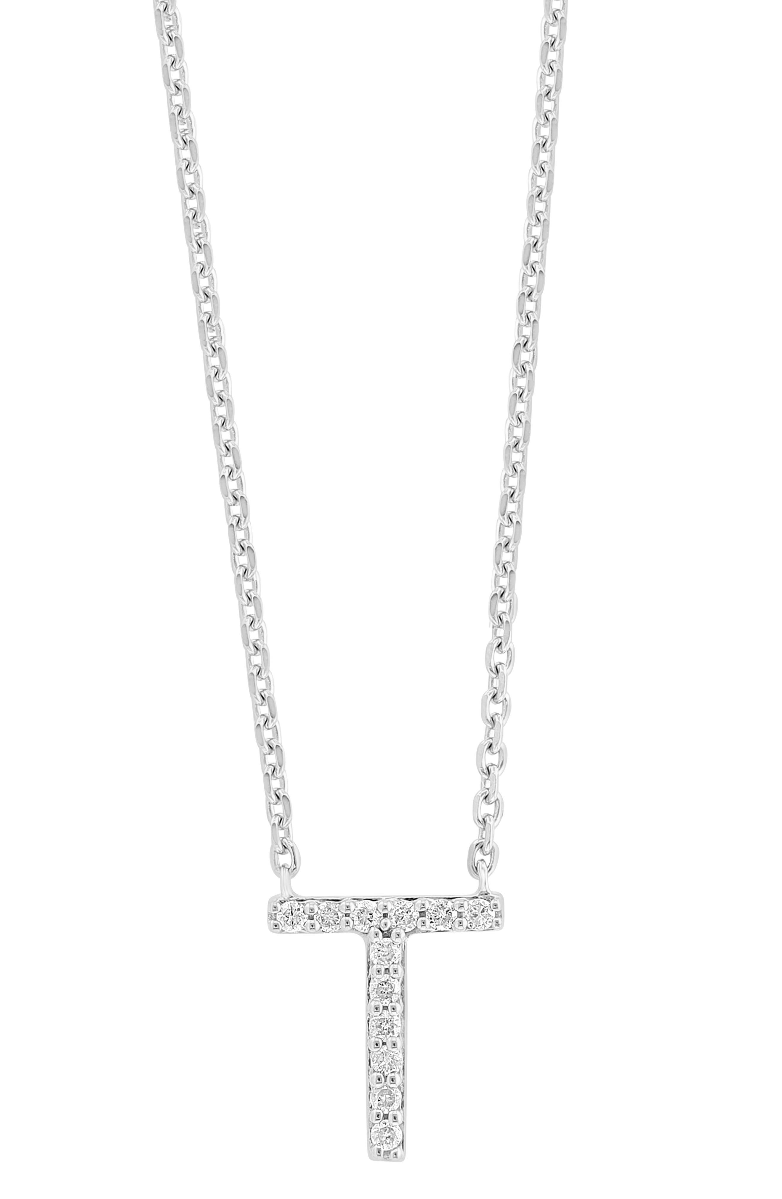 EFFY Sterling Silver Diamond 'T' Initial Pendant Necklace