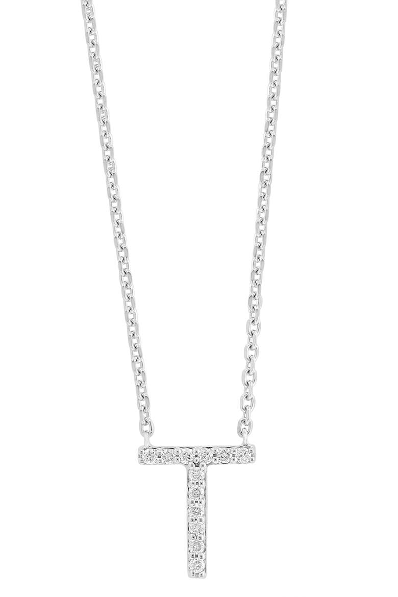Sterling Silver Diamond 'T' Initial Pendant Necklace, Main, color, SILVER