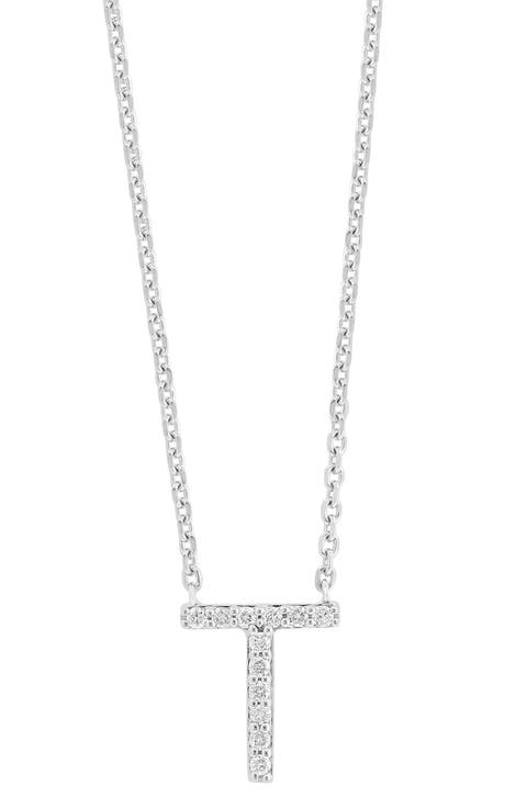 Sterling Silver Diamond 'T' Initial Pendant Necklace