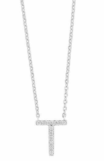 Sterling Silver Diamond 'T' Initial Pendant Necklace