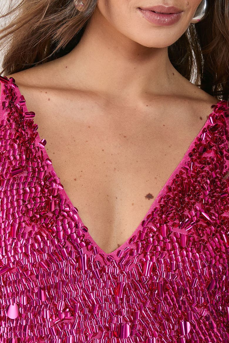 Cluster Sequin Plunge Mini Dress, Alternate, color, Pink