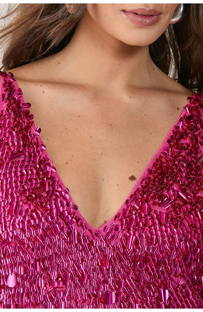 NASTY GAL Cluster Sequin Plunge Mini Dress, Alternate, color, Pink