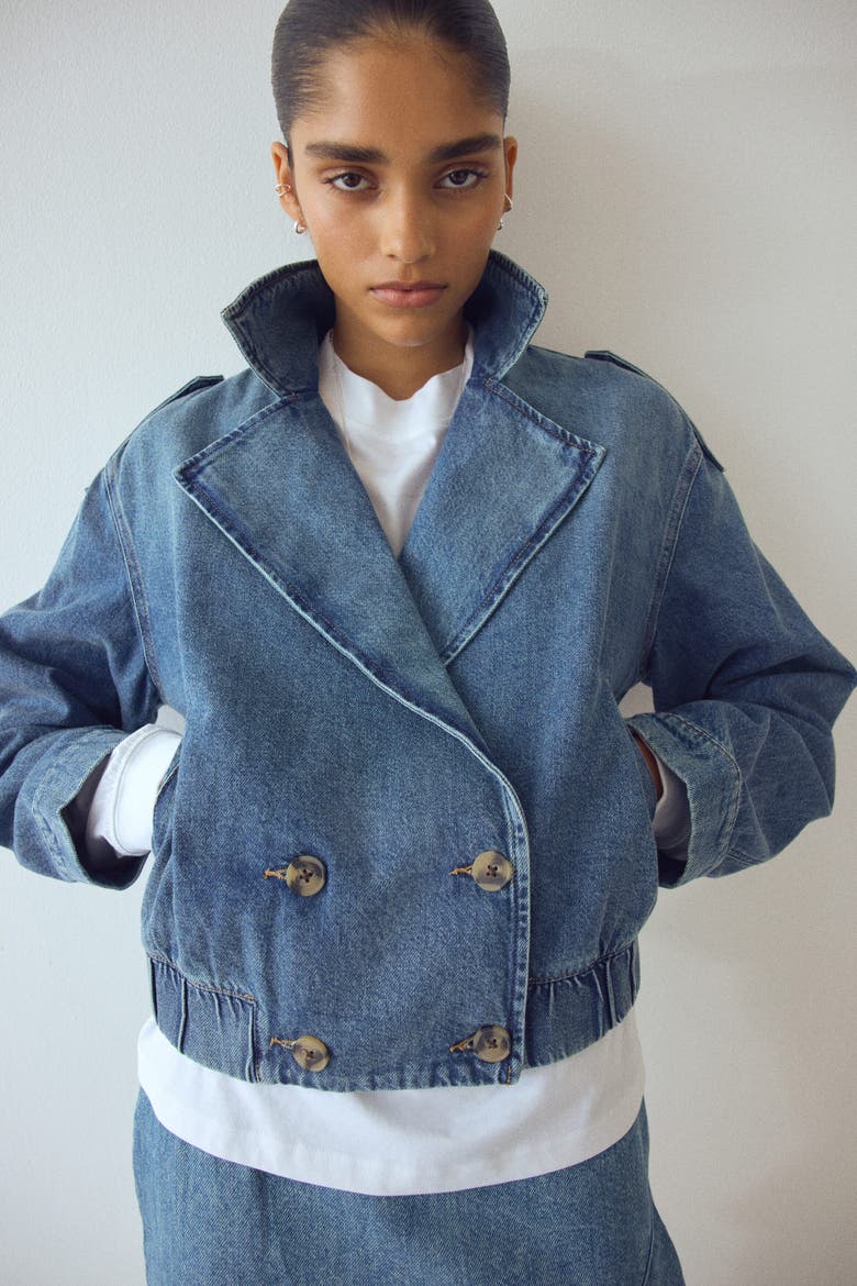 Double-breasted Denim Jacket, Alternate, color, Denim blue