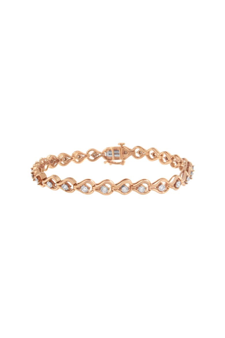 Silver 1/4 Cttw Diamond Miracle-Set Teardrop Shaped Link Bracelet, Main, color, Rose