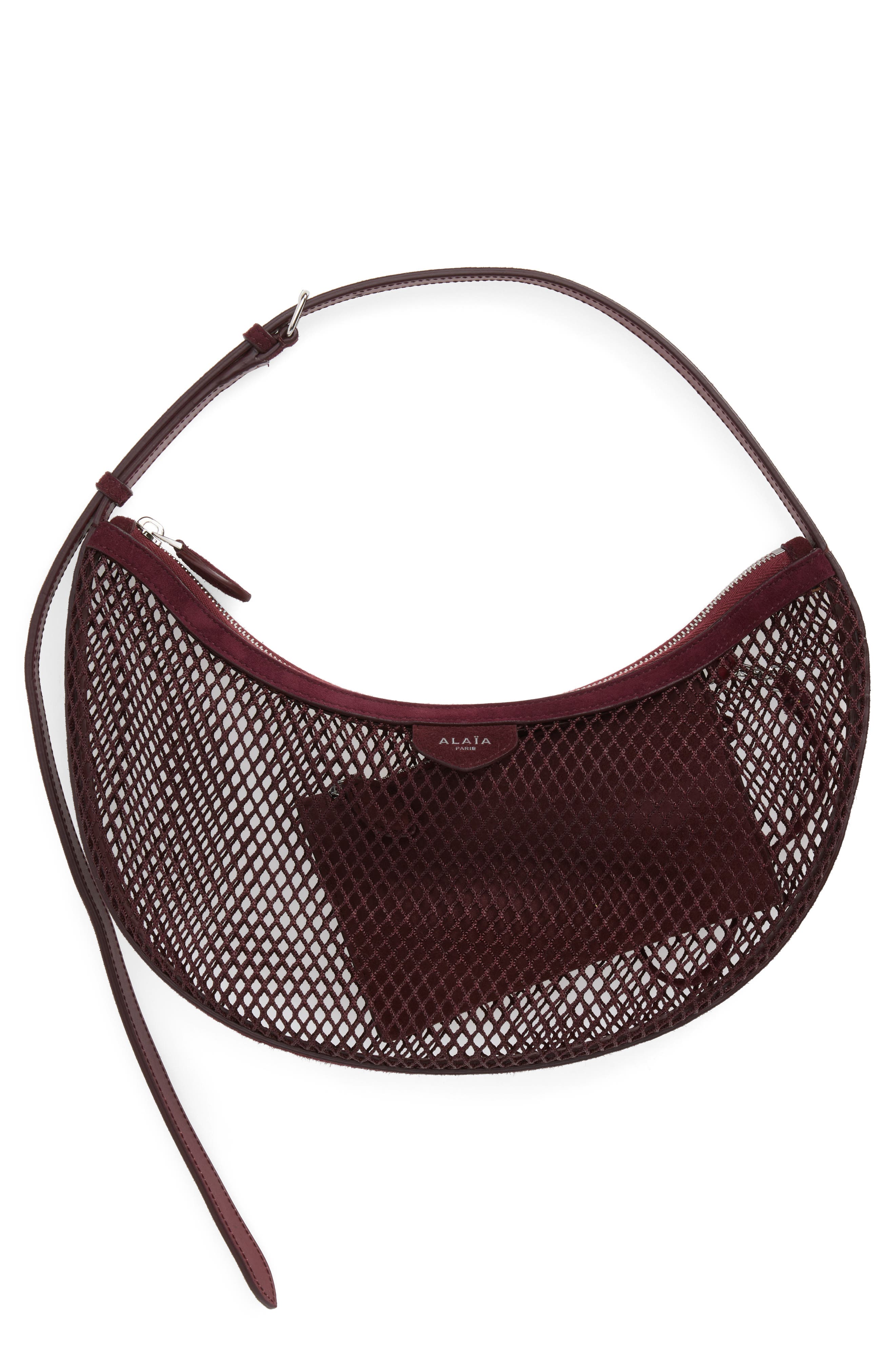 One Piece Demi Lune Fishnet & Suede, Main, color, ROUGE GRENAT 325
