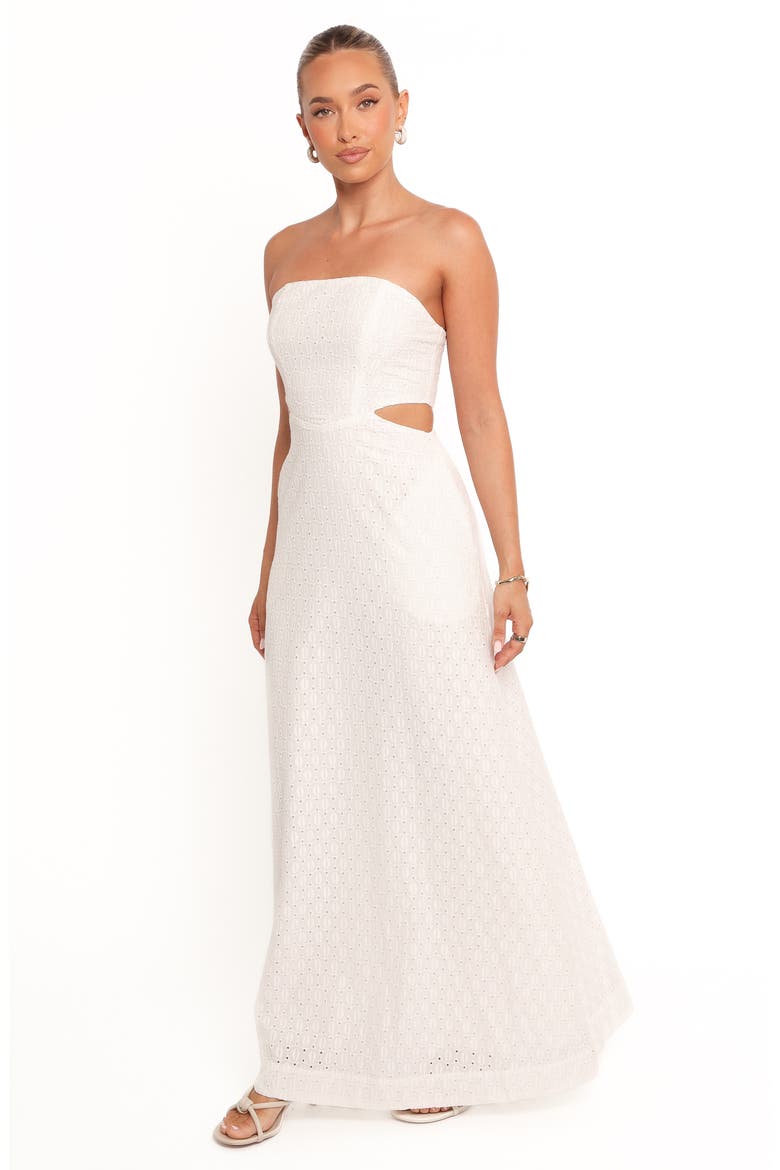 Laura Eyelet Strapless Maxi Dress, Alternate, color, WHITE