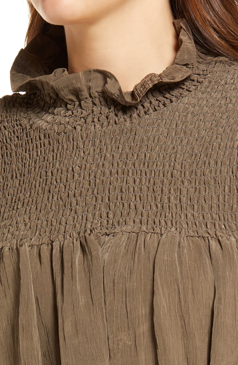 French Connection Boza Smock Detail Long Sleeve Dress, Alternate, color, Deep Moss