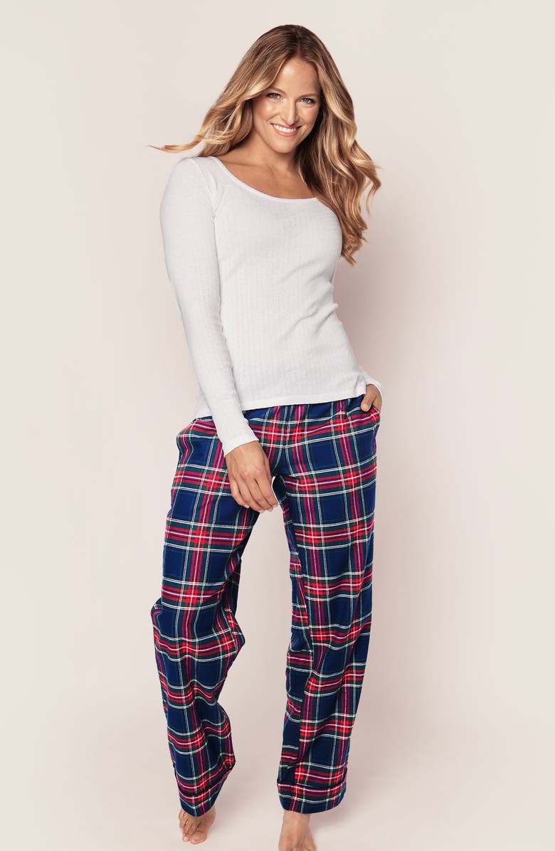 Petite Plume Windsor Tartan Cotton Pajama Pants, Alternate, color, Navy