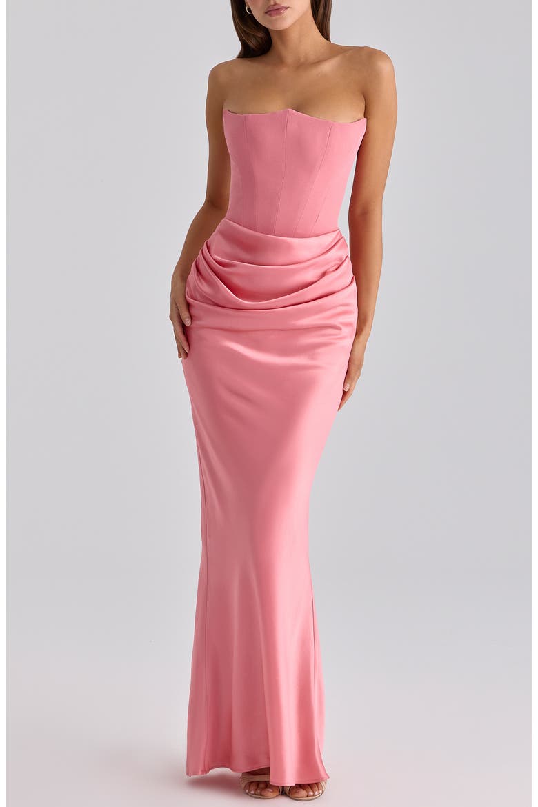Persephone Strapless Corset Satin & Stretch Crepe Mermaid Gown, Alternate, color, RASPBERRY