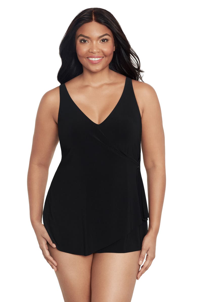 Trimshaper Lola Surplice V-Neck Swimdress, Main, color, Black