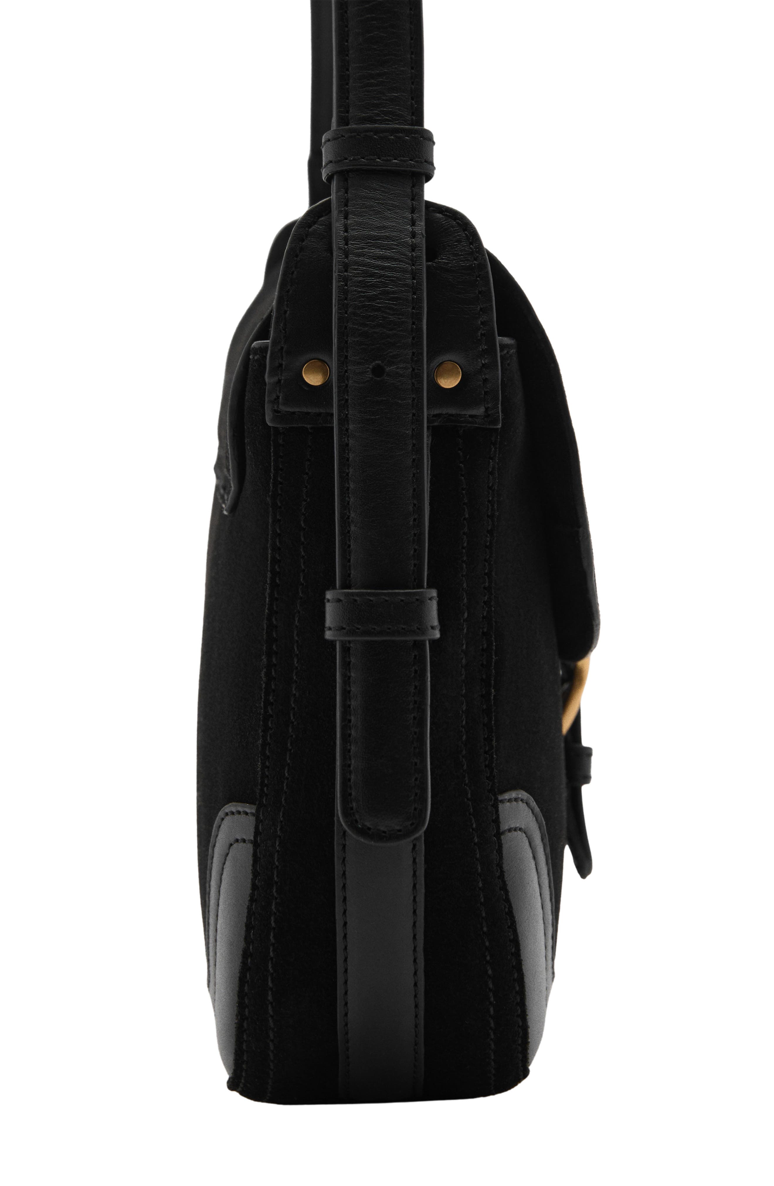 MANGO Buckle Strap Suede & Leather Shoulder Bag, Alternate, color, 