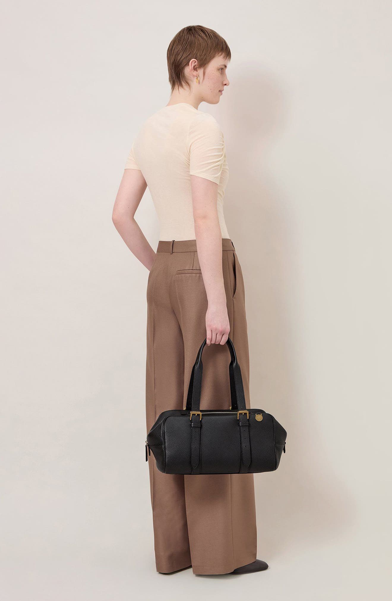 Mulberry Boston Heavy Grain Top Handle Bag, Alternate, color, Black