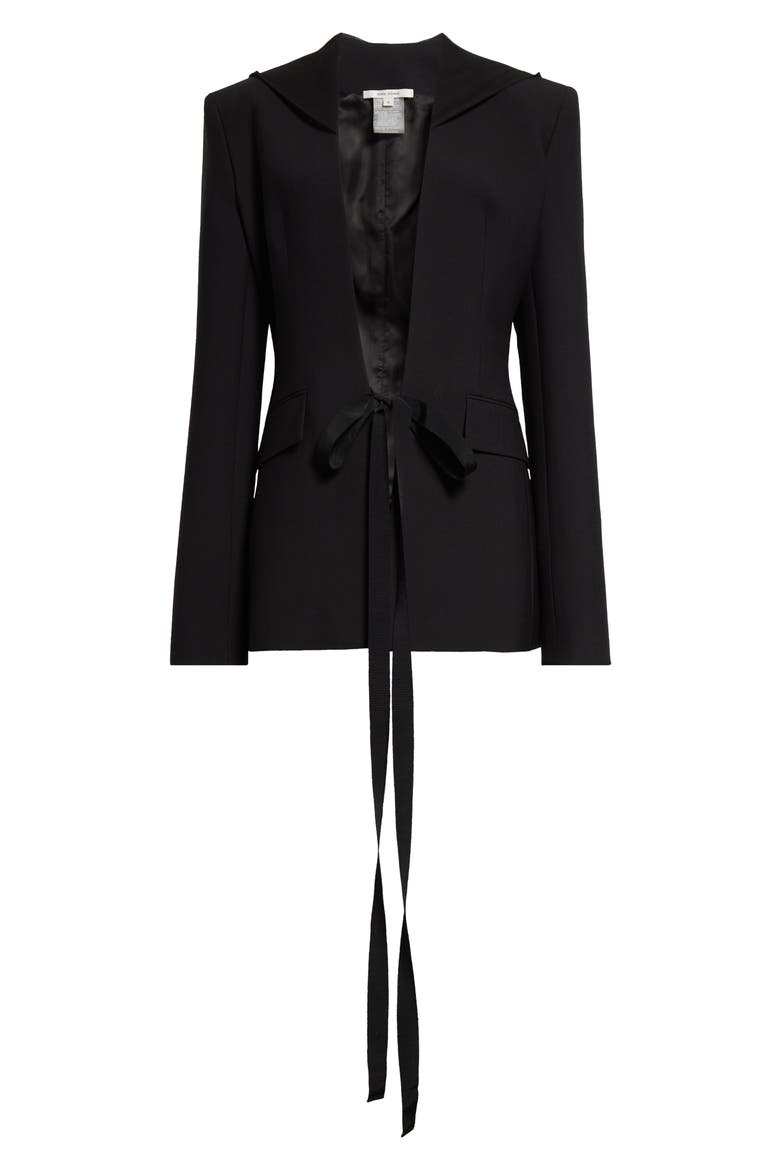 Tie Front Stretch Hooded Blazer, Alternate, color, BLACK
